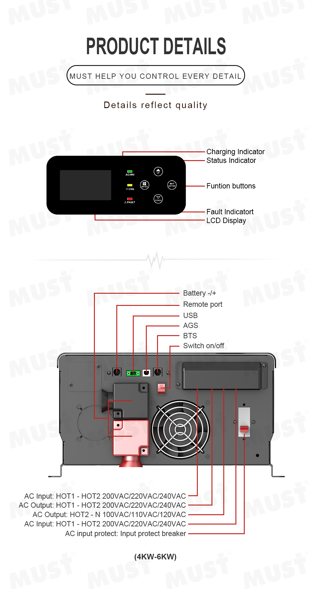 Must Best Selling 110V 120V 22 - огляд і ціна Pure Sine Wave Inverter 5000W 48V 220V