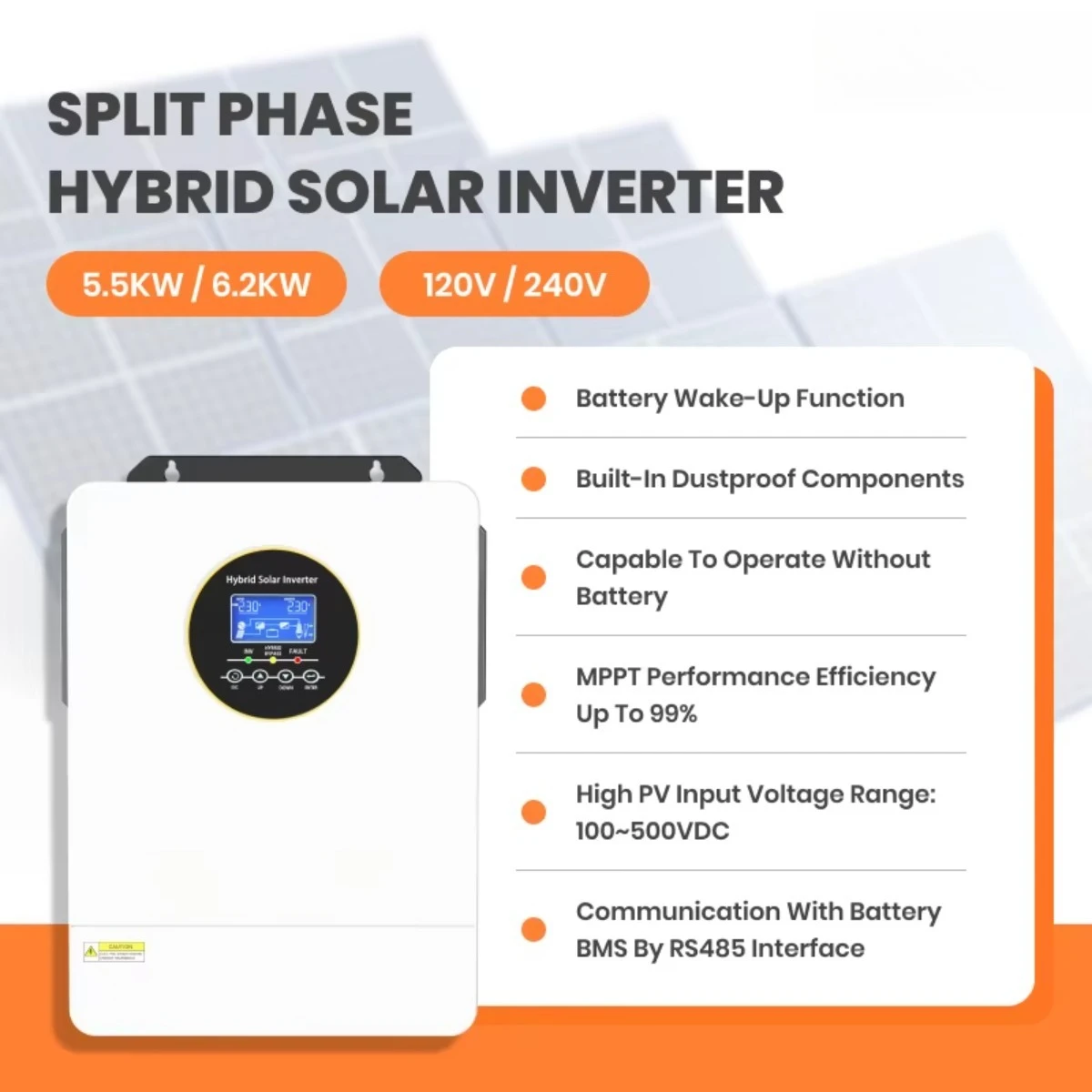 3Kw 4Kw 5000W 5.5Kw 6Kw 6200 P - огляд і ціна Hybrid Solar Inverter 5.5Kw Mppt 48V